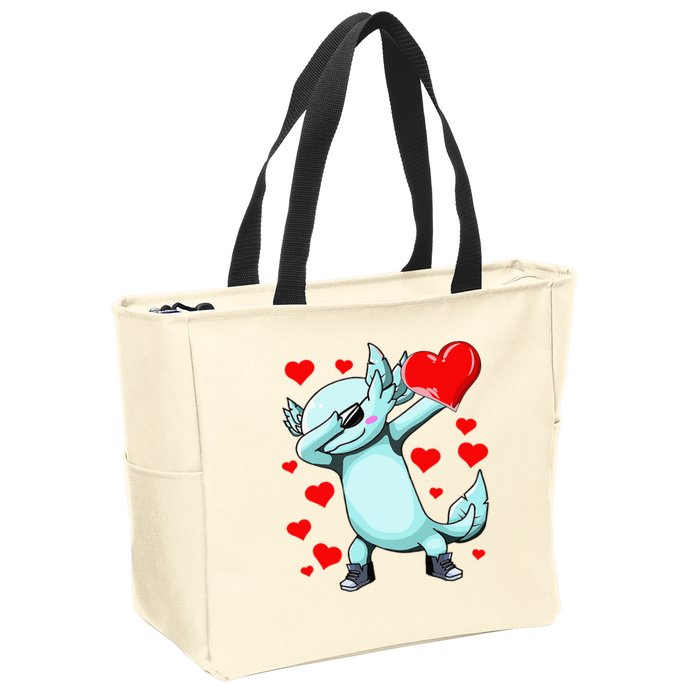 Dabbing Axolotl Heart funny Valentines Day Zip Tote Bag