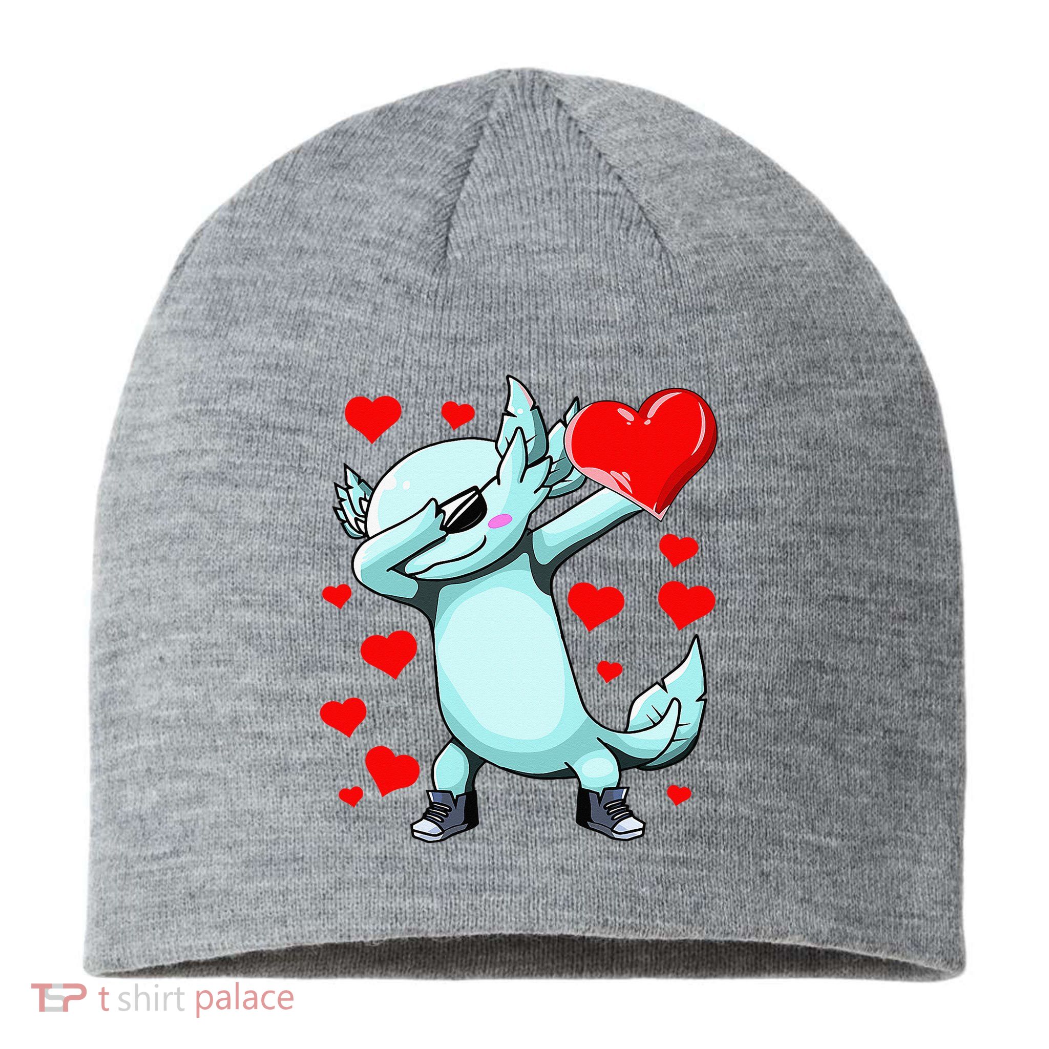 Dabbing Axolotl Heart funny Valentines Day Sustainable Beanie