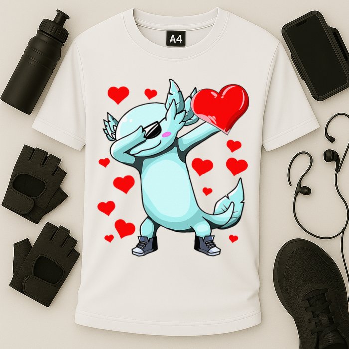 Dabbing Axolotl Heart funny Valentines Day Performance Shirt