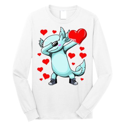 Dabbing Axolotl Heart funny Valentines Day Long Sleeve Shirt
