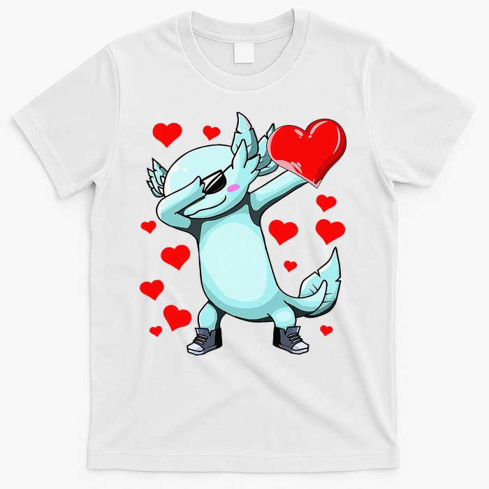 Dabbing Axolotl Heart funny Valentines Day T-Shirt