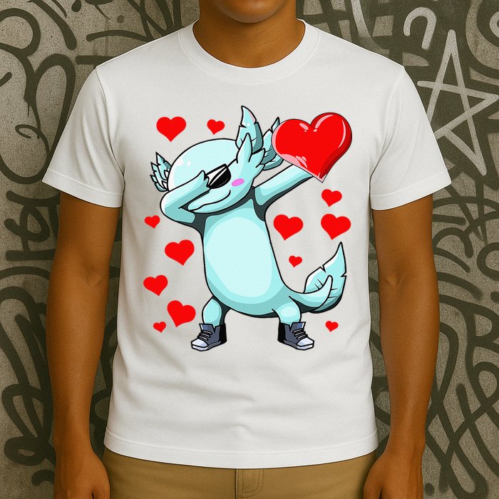 Dabbing Axolotl Heart funny Valentines Day T-Shirt