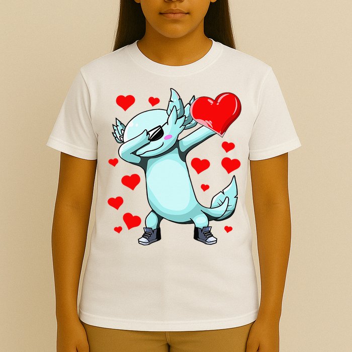 Dabbing Axolotl Heart funny Valentines Day T-Shirt
