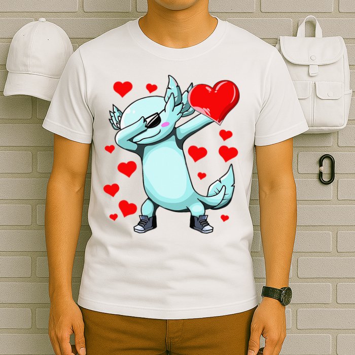 Dabbing Axolotl Heart funny Valentines Day T-Shirt