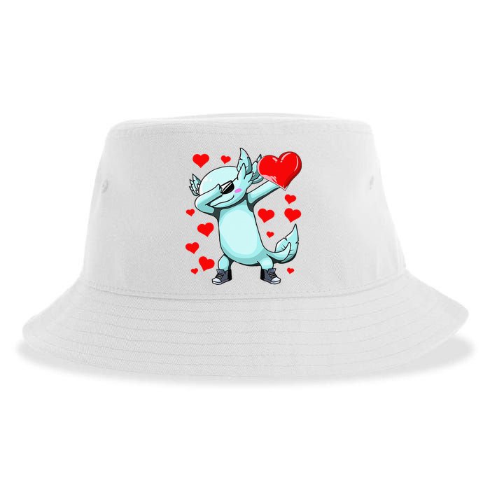 Dabbing Axolotl Heart funny Valentines Day Sustainable Bucket Hat