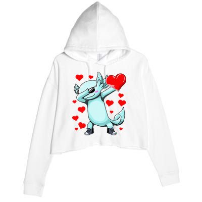Dabbing Axolotl Heart funny Valentines Day Crop Fleece Hoodie