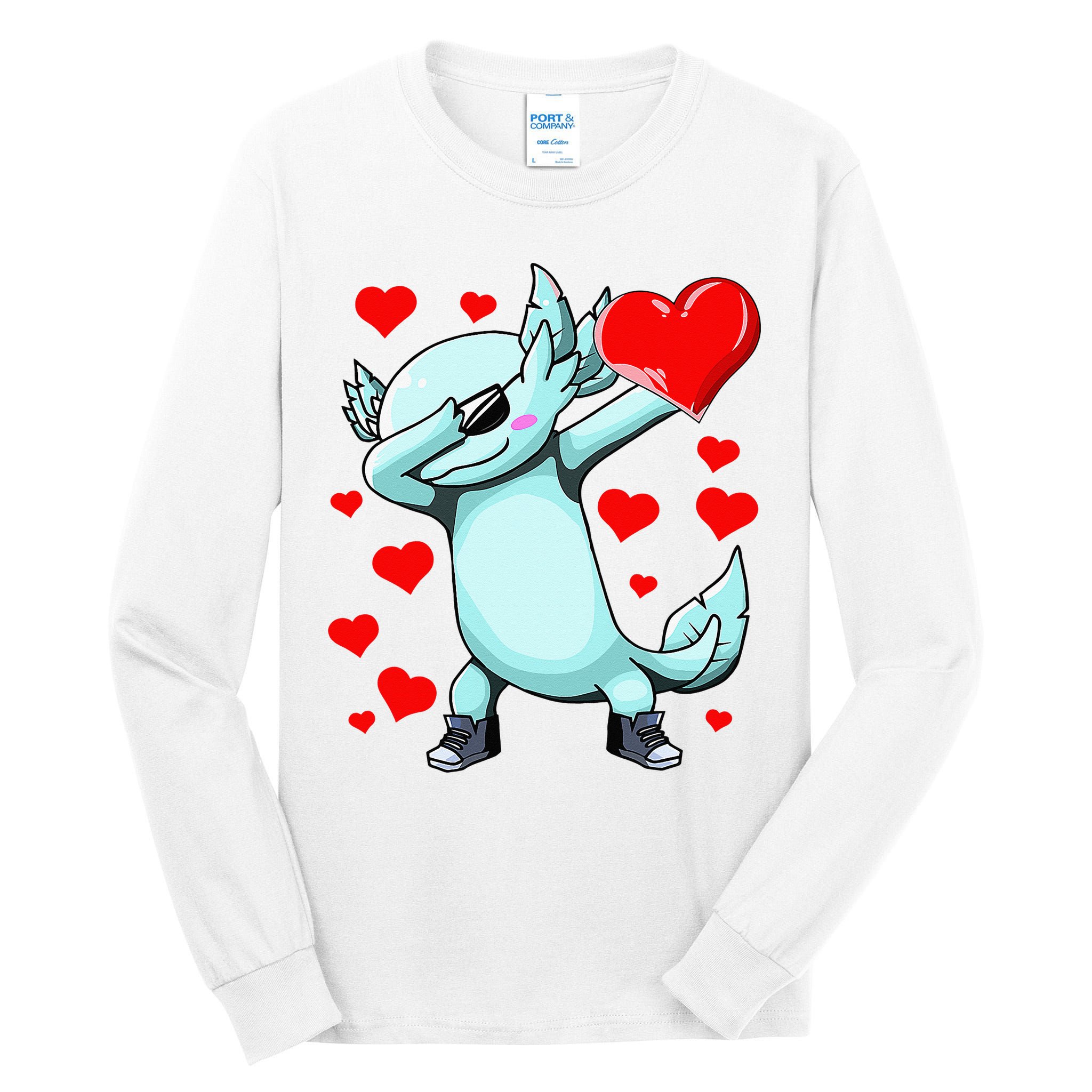 Dabbing Axolotl Heart funny Valentines Day Tall Long Sleeve T-Shirt
