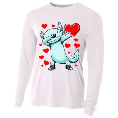 Dabbing Axolotl Heart funny Valentines Day Cooling Performance Long Sleeve Crew