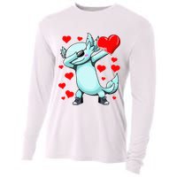 Dabbing Axolotl Heart funny Valentines Day Cooling Performance Long Sleeve Crew