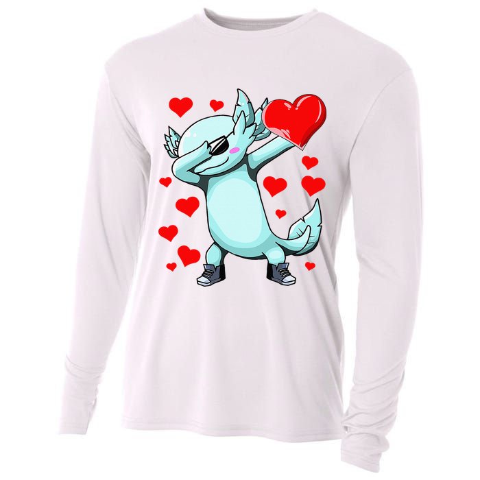 Dabbing Axolotl Heart funny Valentines Day Cooling Performance Long Sleeve Crew