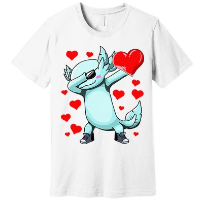 Dabbing Axolotl Heart funny Valentines Day Premium T-Shirt