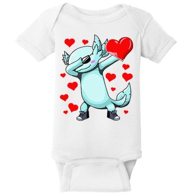 Dabbing Axolotl Heart funny Valentines Day Baby Bodysuit