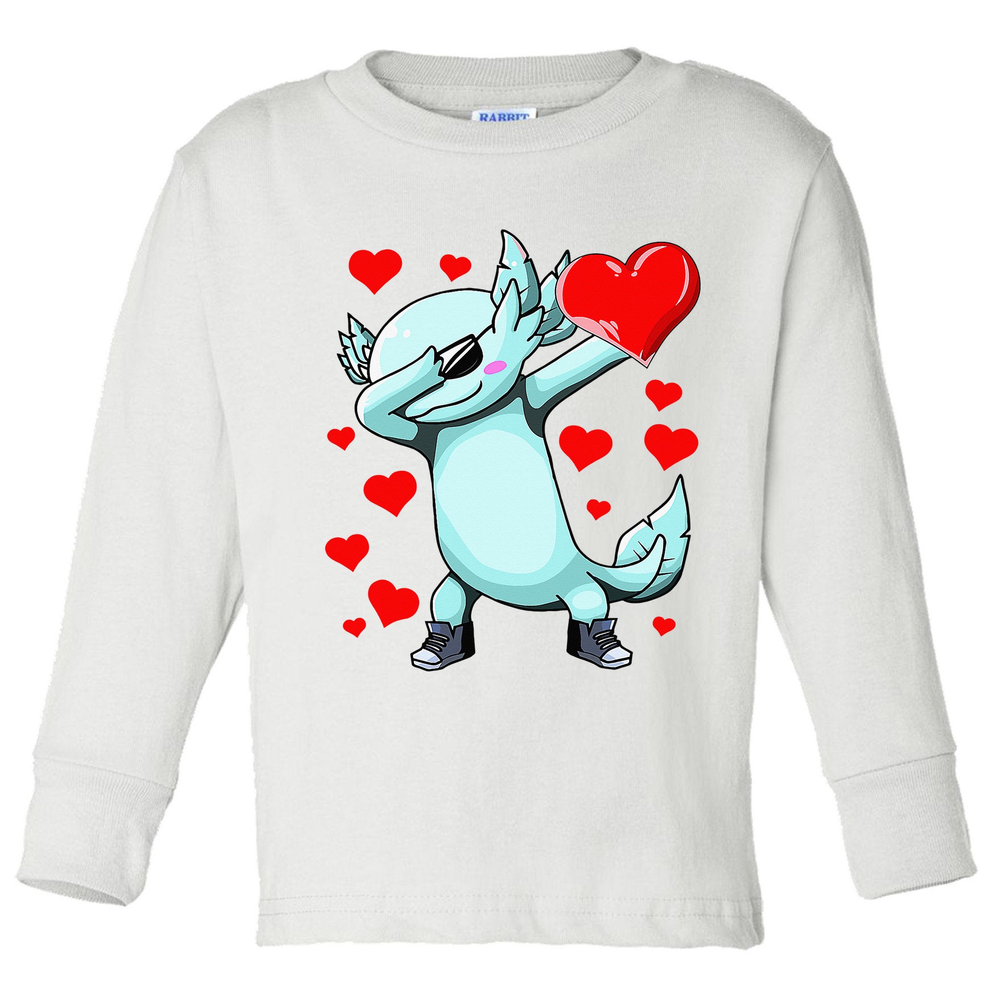 Dabbing Axolotl Heart funny Valentines Day Toddler Long Sleeve Shirt