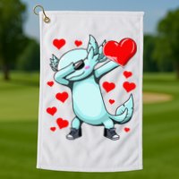 Dabbing Axolotl Heart funny Valentines Day Golf Towel