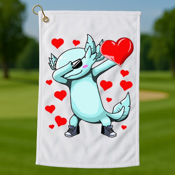 Dabbing Axolotl Heart funny Valentines Day Golf Towel