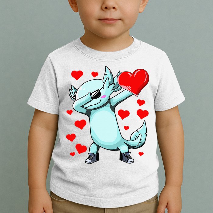 Dabbing Axolotl Heart funny Valentines Day Toddler T-Shirt