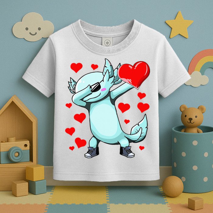 Dabbing Axolotl Heart funny Valentines Day Toddler T-Shirt