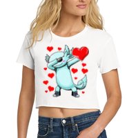 Dabbing Axolotl Heart funny Valentines Day Crop Top