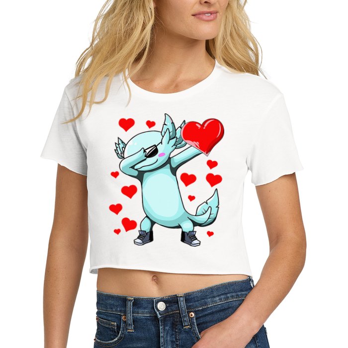 Dabbing Axolotl Heart funny Valentines Day Crop Top