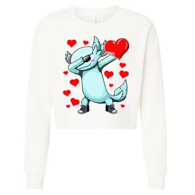 Dabbing Axolotl Heart funny Valentines Day Cropped Pullover Crew