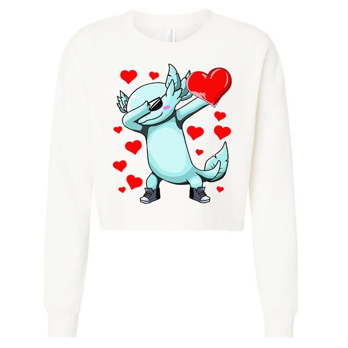 Dabbing Axolotl Heart funny Valentines Day Cropped Pullover Crew
