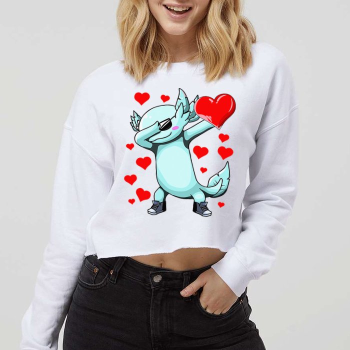 Dabbing Axolotl Heart funny Valentines Day Cropped Pullover Crew