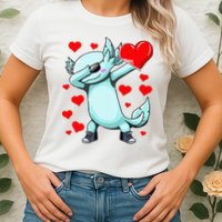 Dabbing Axolotl Heart funny Valentines Day Womens T-Shirt