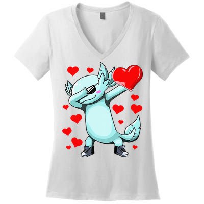 Dabbing Axolotl Heart funny Valentines Day Women's V-Neck T-Shirt