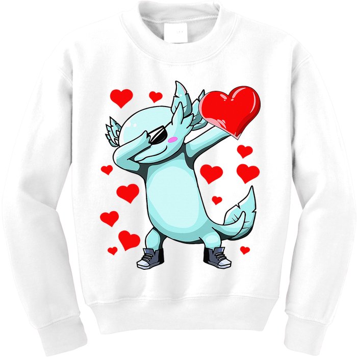 Dabbing Axolotl Heart funny Valentines Day Kids Sweatshirt
