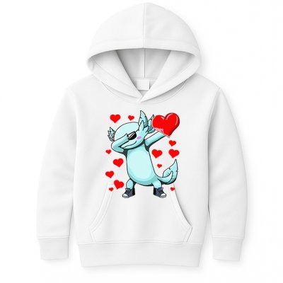 Dabbing Axolotl Heart funny Valentines Day Kids Hoodie