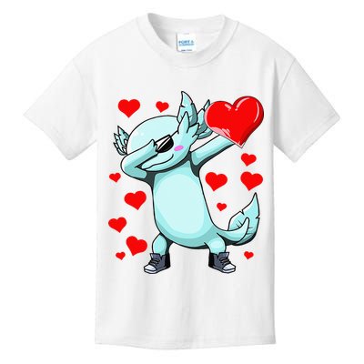 Dabbing Axolotl Heart funny Valentines Day Kids T-Shirt