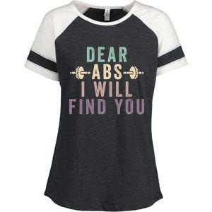 Dear Abs I Will Find You Funny Workout Cardio Enza Ladies Jersey Colorblock Tee