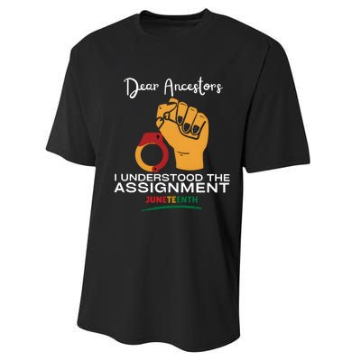 Dear Ancestors I Understood The Assignment Juneteenth Performance Sprint T-Shirt