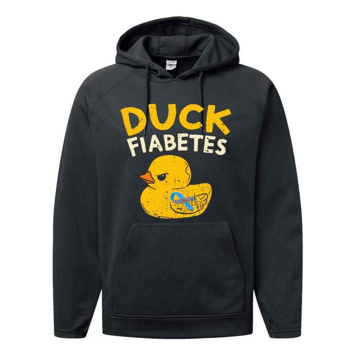 Diabetes Awareness I Duck Fiabetes I Cool Rubber Duck Performance Fleece Hoodie