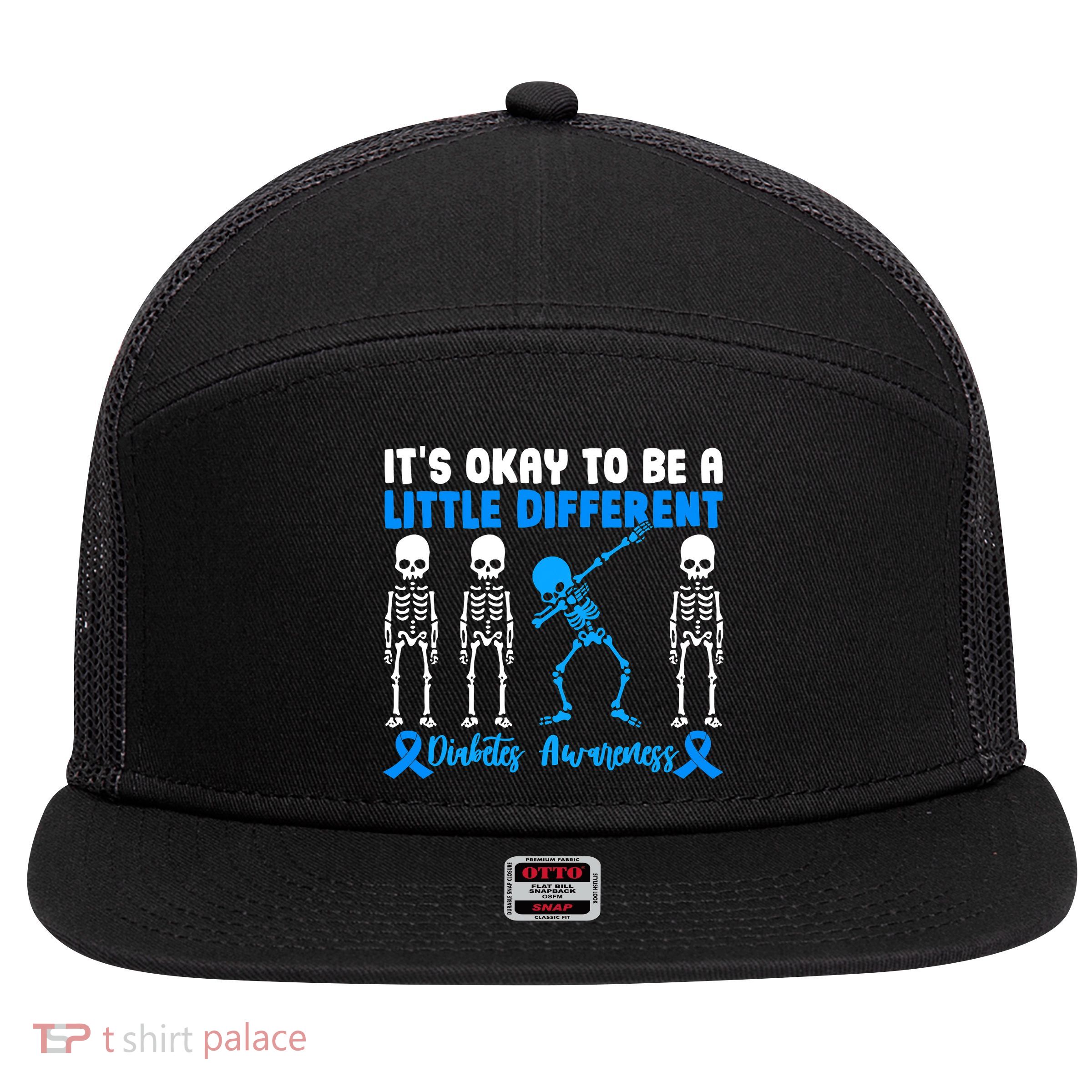Diabetes Awareness It's Okay To Be A Different 7 Panel Mesh Trucker Snapback Hat