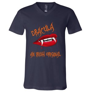 Dracula An Irish Original Spooky Halloween Vampire Fangs V-Neck T-Shirt