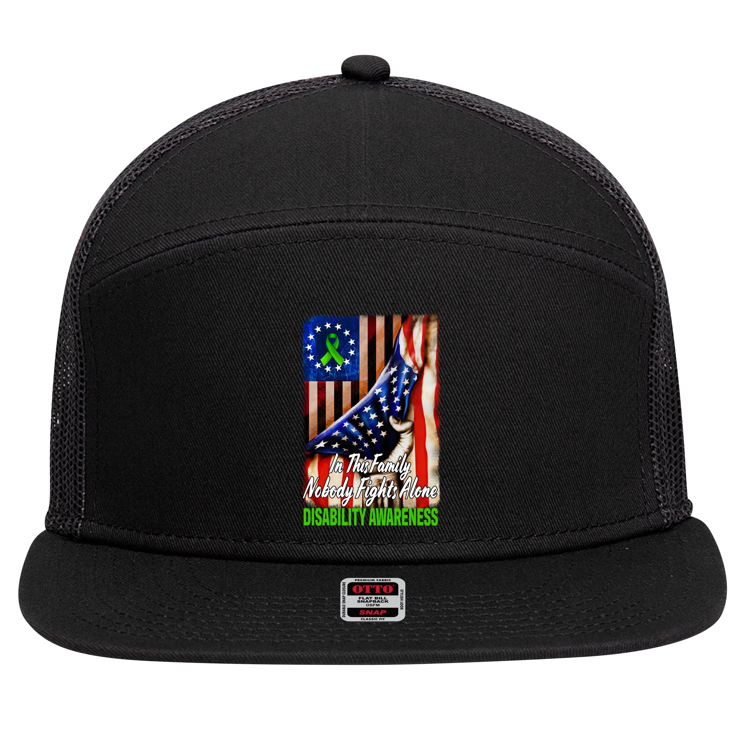 DISABILITY Awareness In This Family Nobody Fights Alone Classic 7 Panel Mesh Trucker Snapback Hat