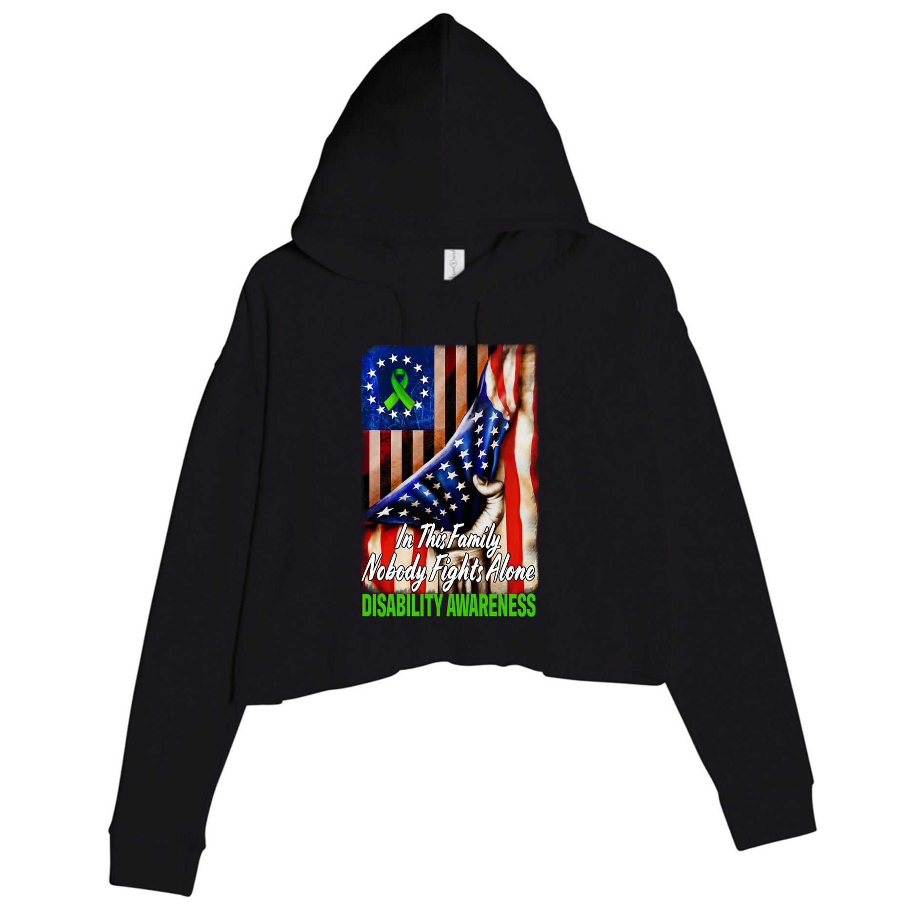 DISABILITY Awareness In This Family Nobody Fights Alone Classic Crop Fleece Hoodie