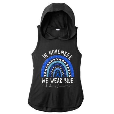 Diabetes Awareness In November We Wear Blue Ladies PosiCharge Tri-Blend Wicking Draft Hoodie Tank