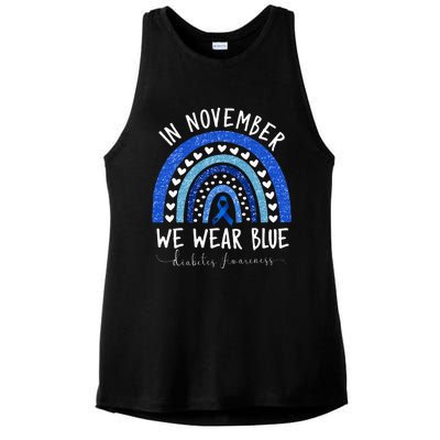 Diabetes Awareness In November We Wear Blue Ladies PosiCharge Tri-Blend Wicking Tank