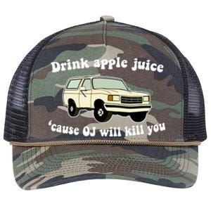 Drink Apple Juice Cause OJ Will Kill You Funny Retro Rope Trucker Hat Cap