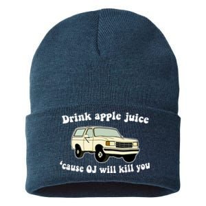 Drink Apple Juice Cause OJ Will Kill You Funny Sustainable Knit Beanie