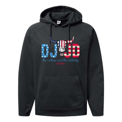 Dj And Jd The Outlaw And The Hillbilly Trump Vance 2024 Performance Fleece Hoodie