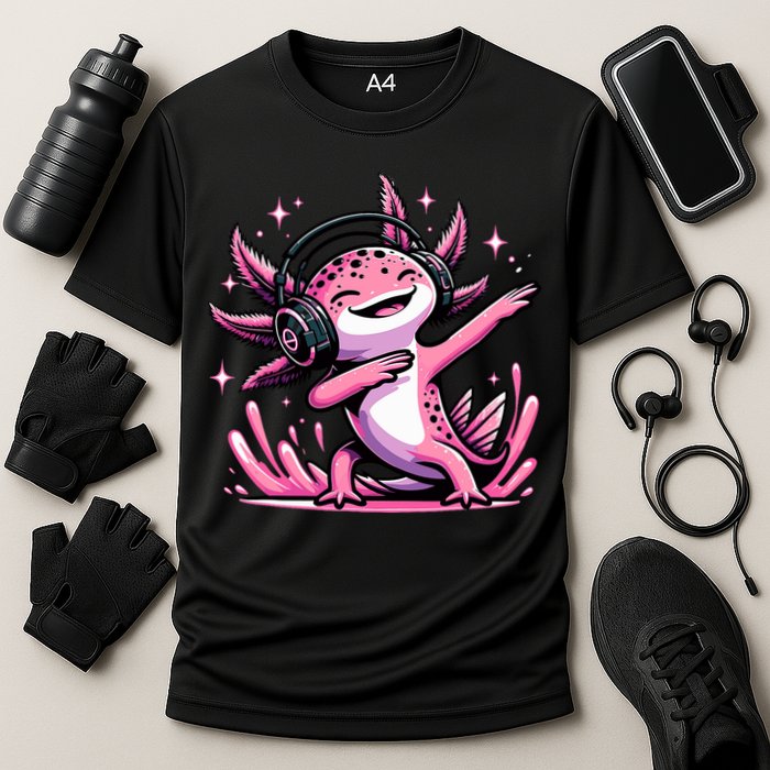 Dabbing Axolotl Kawaii Cute Axolotl Gaming Cooling Performance Crew T-Shirt