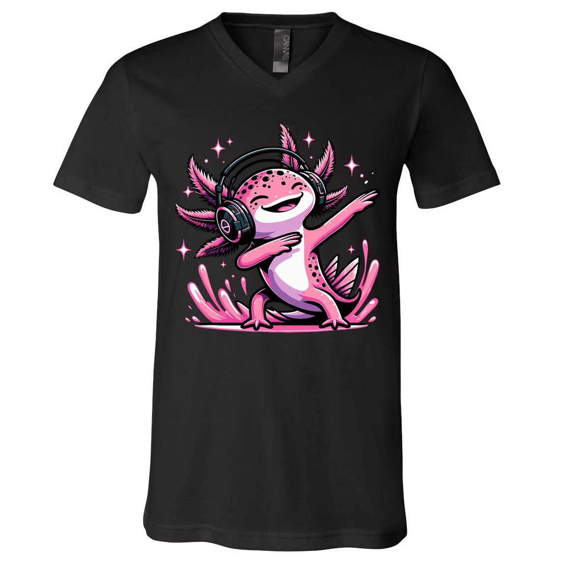 Dabbing Axolotl Kawaii Cute Axolotl Gaming V-Neck T-Shirt