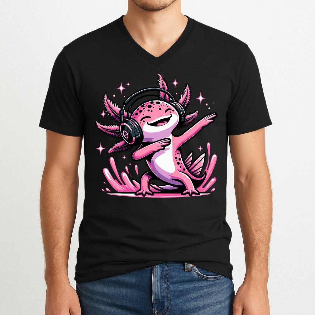 Dabbing Axolotl Kawaii Cute Axolotl Gaming V-Neck T-Shirt