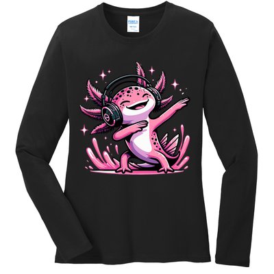 Dabbing Axolotl Kawaii Cute Axolotl Gaming Ladies Long Sleeve Shirt