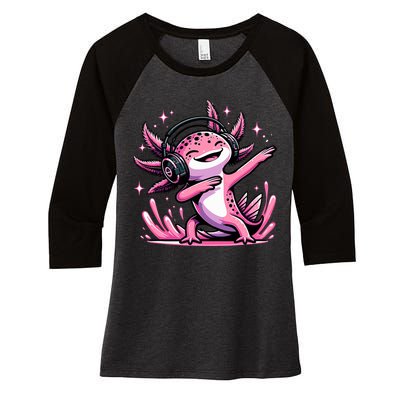 Dabbing Axolotl Kawaii Cute Axolotl Gaming Women's Tri-Blend 3/4-Sleeve Raglan Shirt