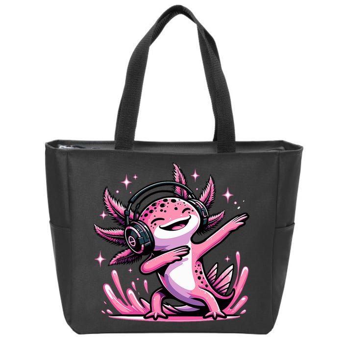 Dabbing Axolotl Kawaii Cute Axolotl Gaming Zip Tote Bag