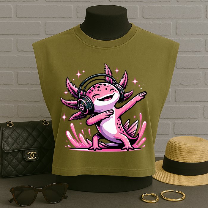 Dabbing Axolotl Kawaii Cute Axolotl Gaming Garment-Dyed Women's Muscle Tee